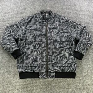 Free People Geometric Patterned Bomber Jacket Black‎ White Print Womens Medium